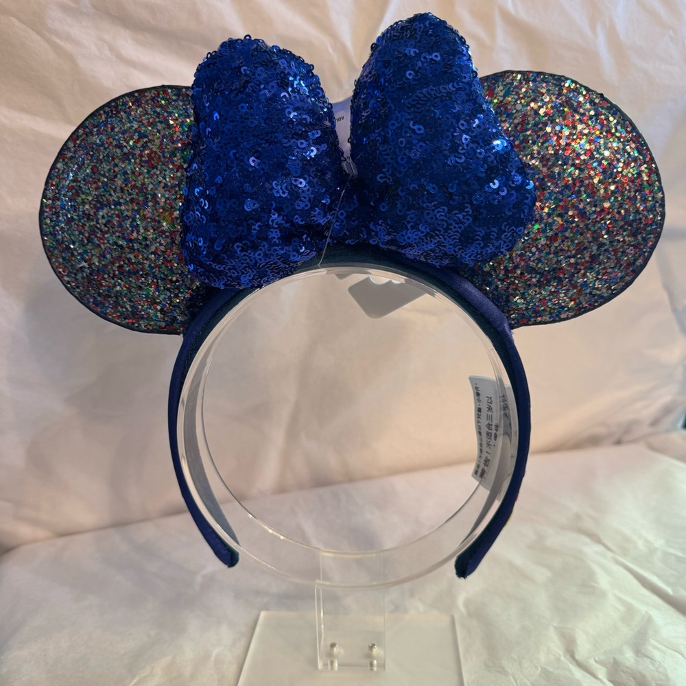 Disney Parks Blue and Multi-colored Glitter Minnie Mouse Ears w/ 2020 on side